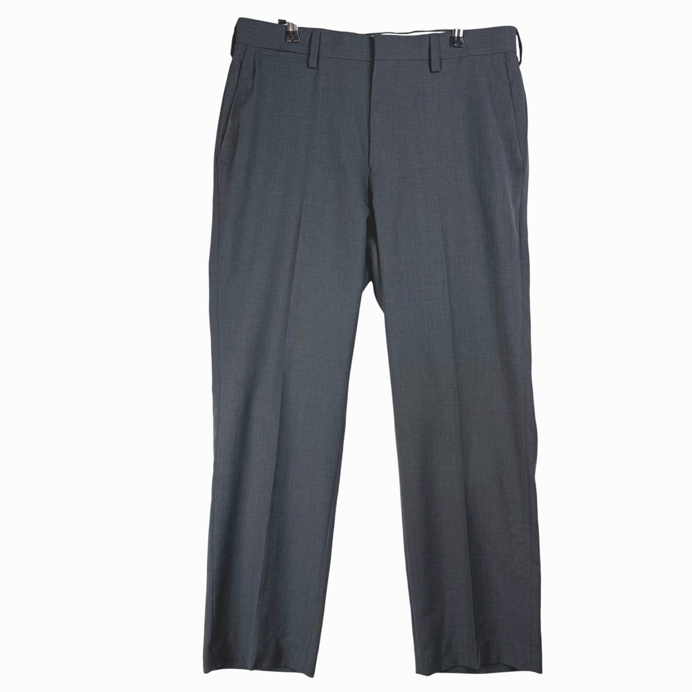 Louis Raphael Tailored Mens Dress Pants Charcoal Gray Herringbone 35x27.5